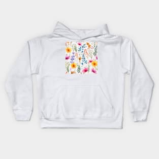 Watercolor Assorted Wildflowers Pattern 1 Kids Hoodie